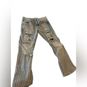 Rupert Difference Japanese Brand Distressed Patchwork Striped Jeans Sz 32